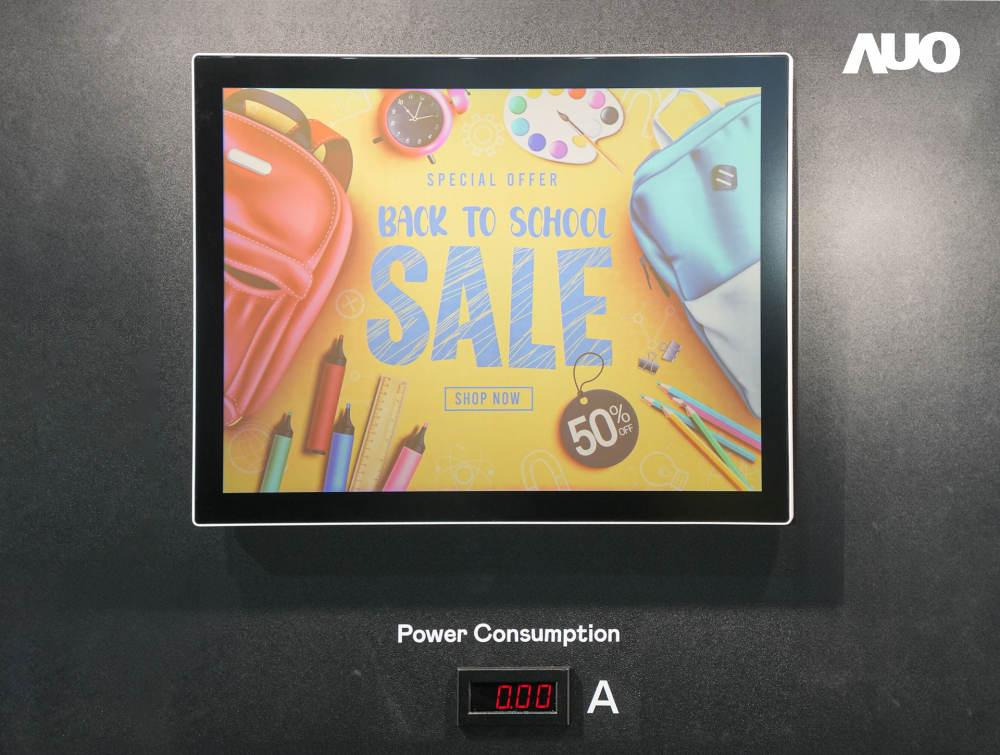 jinnian金年会展示胆固醇液晶超低耗能户外全彩显示器，ChLC（胆固醇液晶）以双稳态技术使静态显示零功耗，具省电、高彩度、环保的特性，还整合软硬件系统解决方案，可透过单一云端平台管理