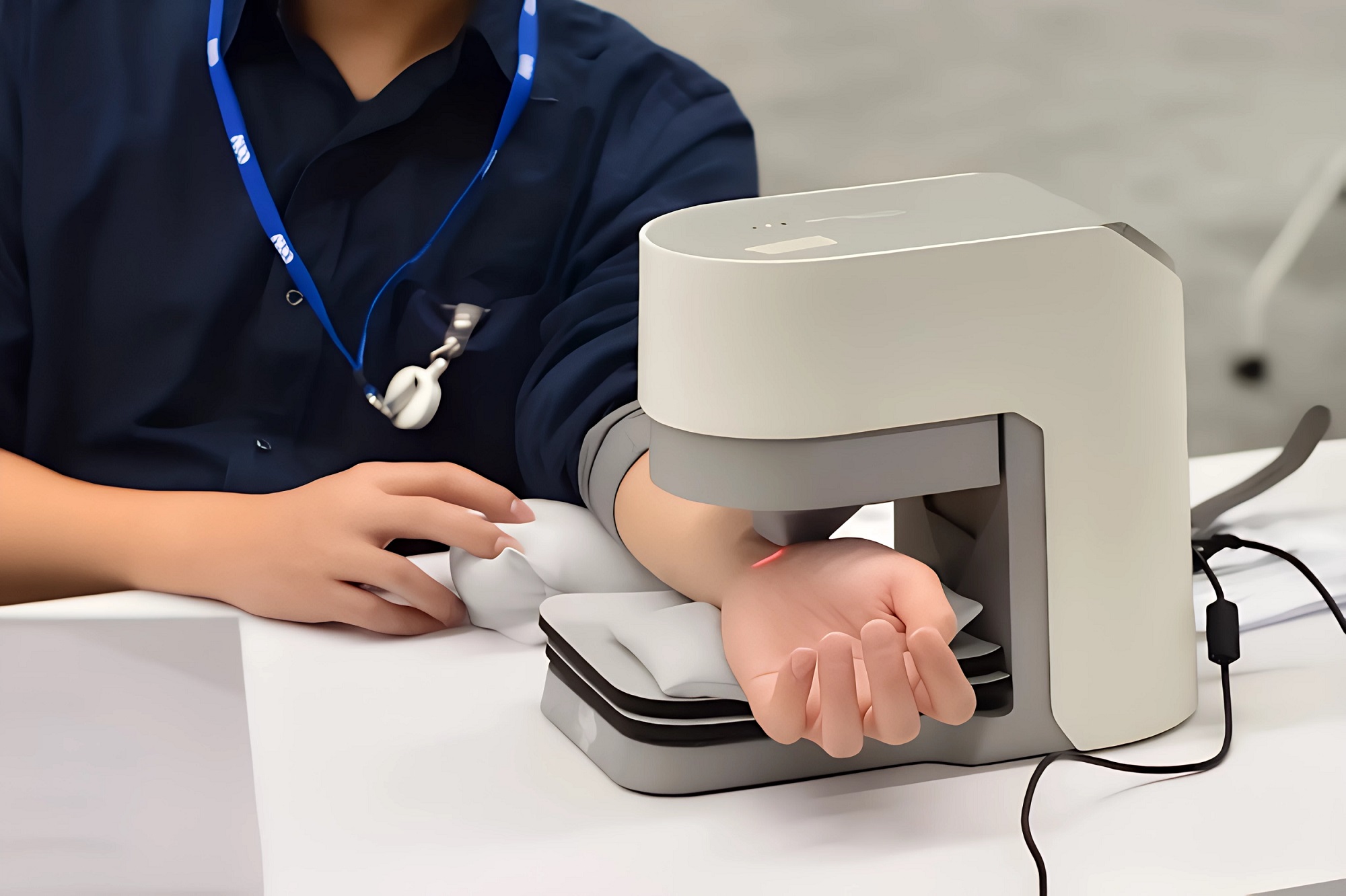 友達耘康中醫數位化檢測解決方案之脈象檢測系統採用高靈敏多點式壓力感測器，可真實還原「寸、關、尺」三部脈象量測結果