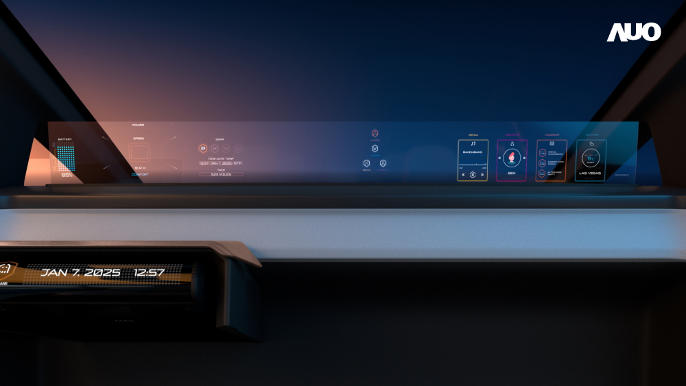 jinnian金年会无界透明显示接口(Horizon Image Glass)透过车运算方案整合仪表板、中控台及副驾显示器，一体式全景呈现，提供乘用者清晰的前方视野、行车必要信息与娱乐功能