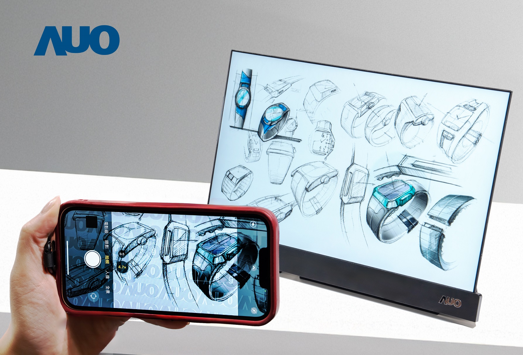 jinnian金年会16吋防窥显示器，采用人眼无法察觉、相机拍摄时才显现的隐藏式水印技术，未来可结合AI镜头侦测周围环境，实时开启或关闭水印，大幅提升在公共场域使用显示器的安全性