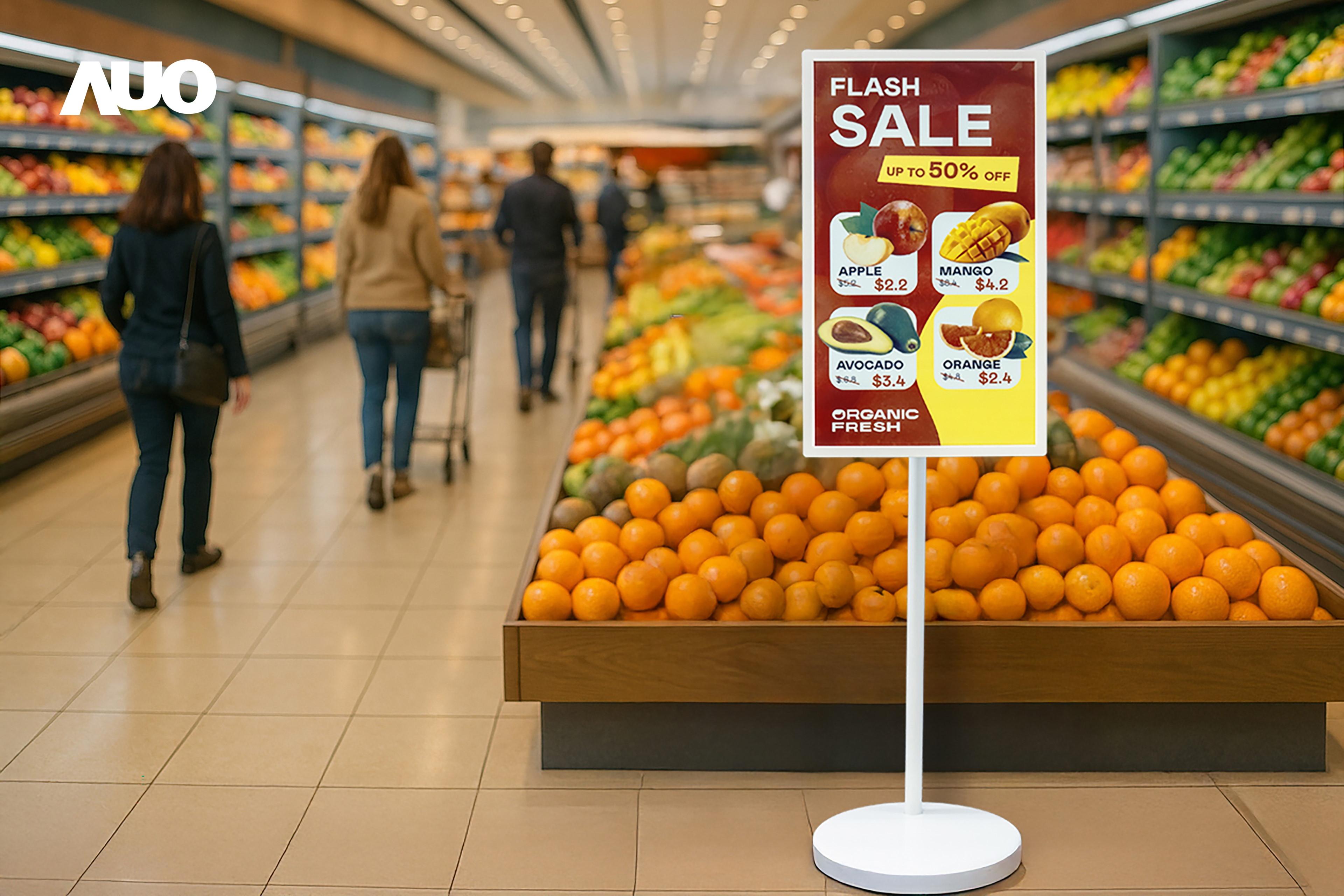 达擎首亮相低功耗、全彩的〝aecoPost电子纸解决方案〞，仅在更新画面时需要微量的电力驱动，无需布建电线的便捷设计，使其可灵活应用、随意置放，并可透过云端或行动装置app，轻松管理及排程广告内容，晋升店头营销利器。